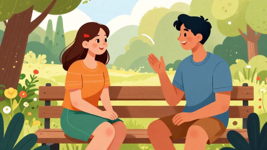 Illustration of two friends chatting with one asking the other to wait briefly, bright and cheerful outdoor park scene, detailed background, vibrant colors, illustrated style