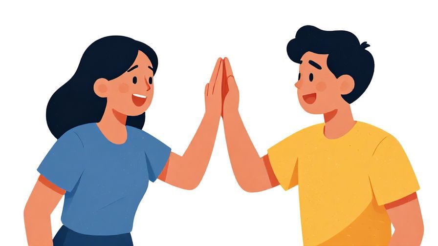 Illustration of two friends high-fiving with excitement after making a decision, bright colors, illustrated style