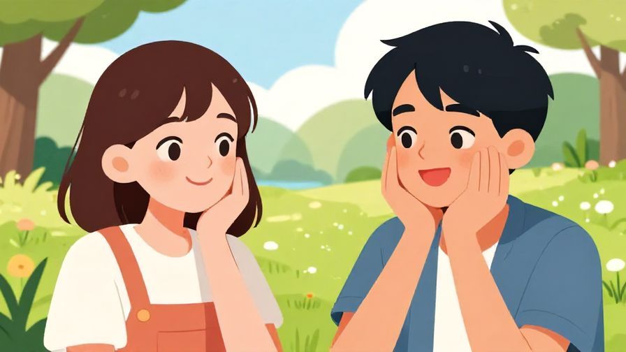 Illustration of two friends nodding confidently to each other with bright smiles, sunny park background