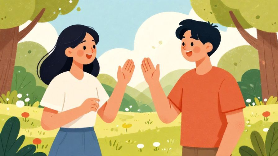 Illustration of two friends playfully teasing each other, exchanging smiles and lighthearted gestures, park background, vibrant colors, illustrated style