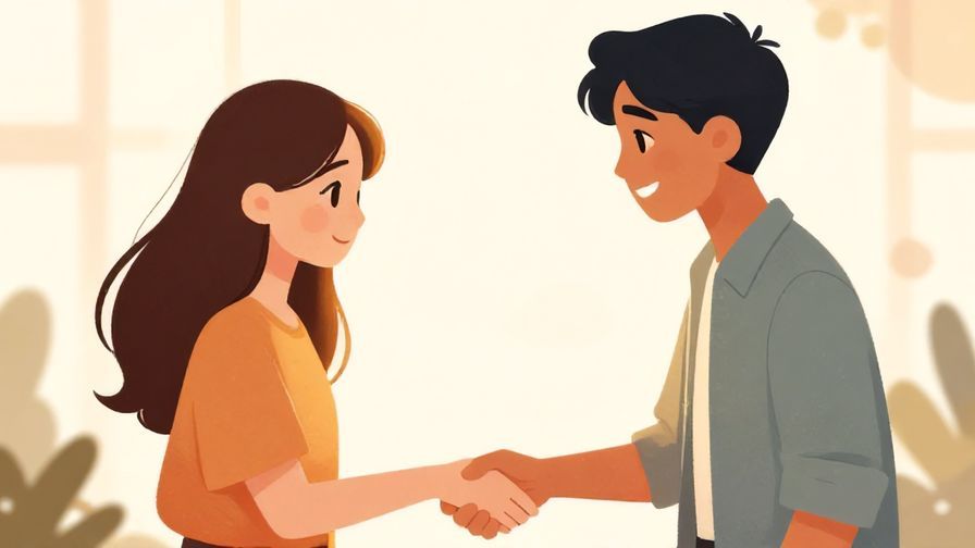 Illustration of two friends shaking hands or nodding in agreement, warm lighting