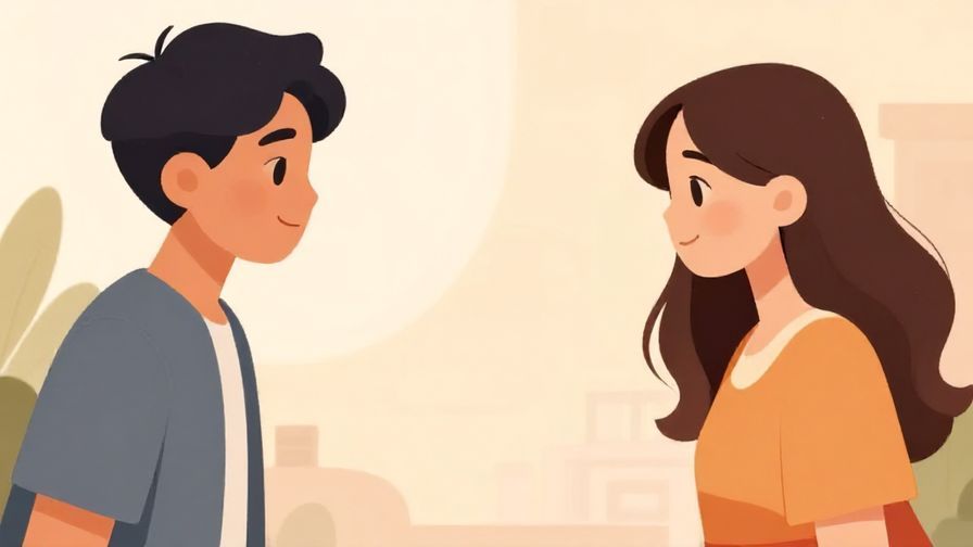 Illustration of two people exchanging friendly nods, soft background with gentle light, warm colors