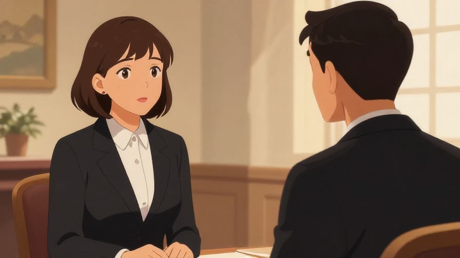 Illustration of two people in a formal room, one speaking softly with sincere expression, the other listening attentively