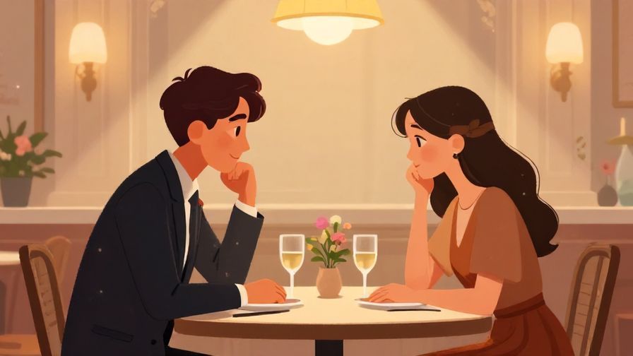Illustration of two people sharing a quiet moment in a formal setting, with elegant lighting and refined background elements
