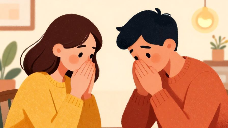 Illustration of two people sharing a warm moment, one nodding empathetically, under soft lighting, bright colors, illustrated style