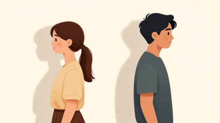 Illustration of two people turning away from each other, a neutral background with soft shadows, illustrated style