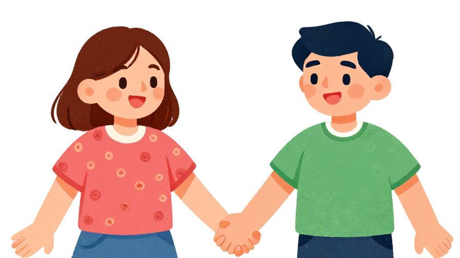 Illustration of two siblings linking arms happily, symbolizing blood connection, vibrant colors, illustrated style