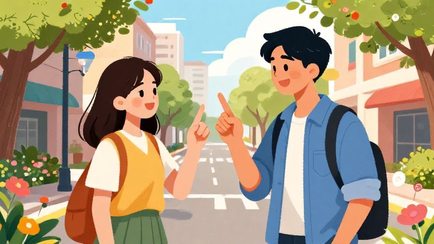 Illustration of two teenagers smiling and making a pinky promise on a sunny street with blooming flowers, vibrant colors, illustrated style