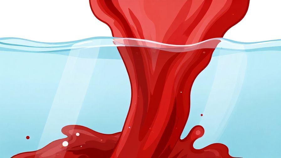 Illustration of vibrant red liquid flowing thicker than clear water with a bright background, illustrated style