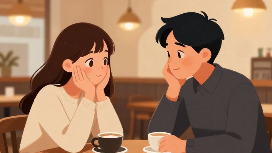 Illustration%20of two people talking, one nodding with understanding, warm cozy café background, soft lighting