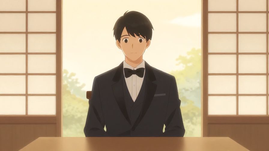 Illustration%20of%20a bowed person in a formal setting, soft light filtering through shoji screens, illustrated style