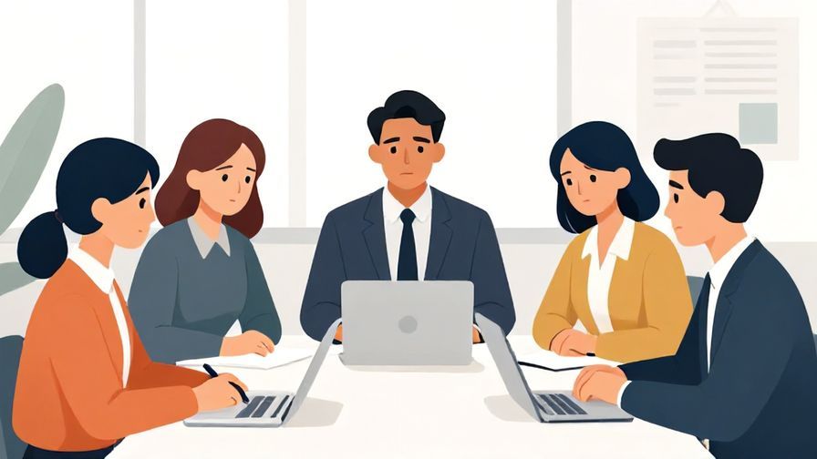 Illustration%20of%20a business meeting with people concentrating on a discussion, serious expressions, office background, calm colors, illustrated style