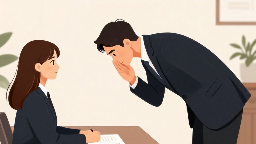 Illustration%20of%20a business person bowing politely before leaving a formal meeting, serious and respectful mood, illustrated style