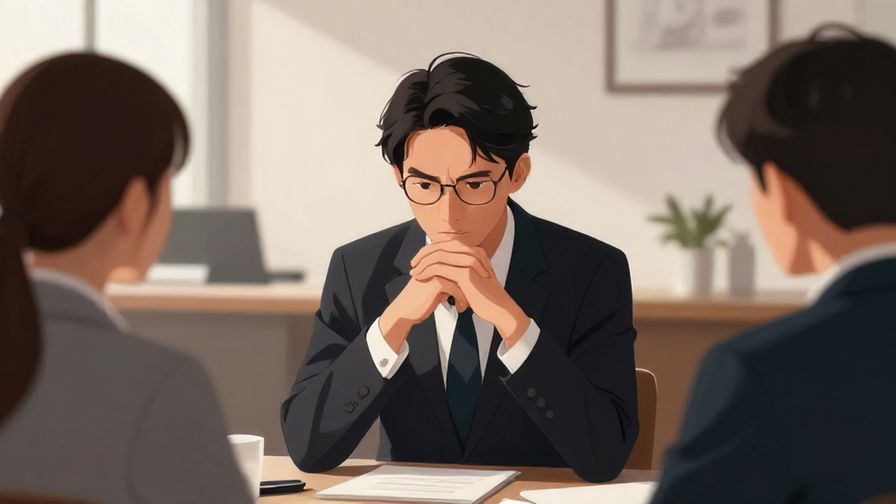 Illustration%20of%20a business professional concentrating deeply during a serious meeting, soft light, elegant office background