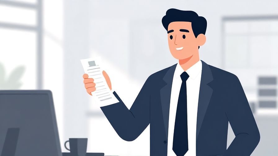Illustration%20of%20a businessperson confidently holding a bill or receipt, office background with soft lighting, neat and professional style