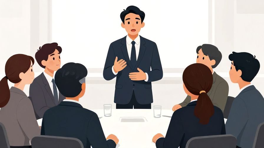 Illustration%20of%20a businessperson speaking earnestly at a meeting table with attentive listeners, formal attire, illustrated style