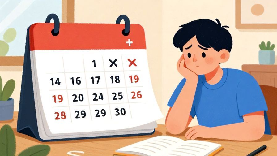 Illustration%20of%20a calendar with crossed days and a person looking frustrated but determined, cozy room background, vibrant colors, illustrated style