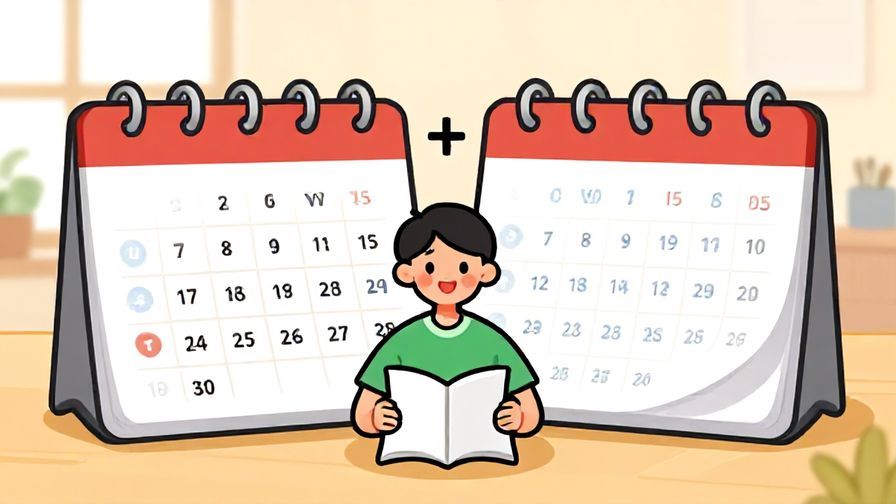 Illustration%20of%20a calendar with two pages flipped ahead, a smiling person planning ahead, bright indoor lighting, illustrated style