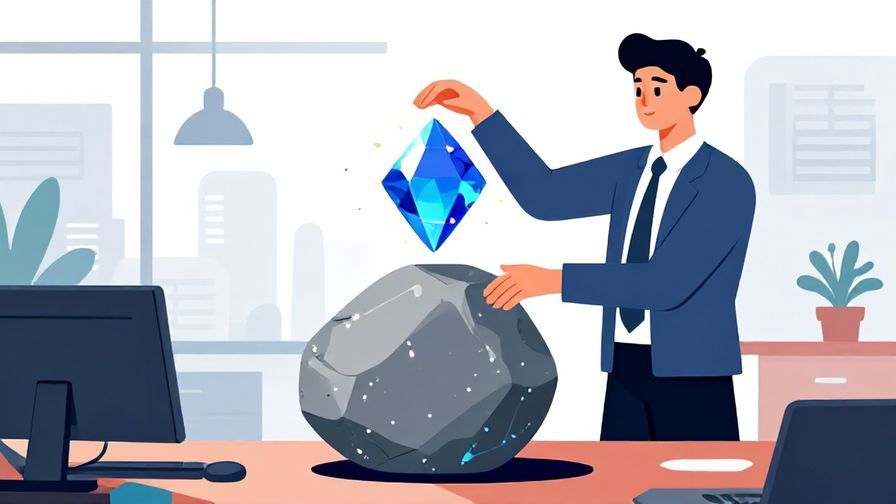 Illustration%20of%20a calm businessperson transforming a heavy stone into a shining gem, with modern office background, vibrant colors, illustrated style
