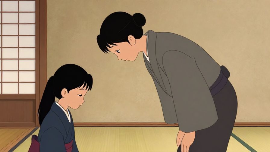 Illustration%20of%20a calm but firm person bowing slightly with traditional Japanese room background and soft light%2C elegant colors%2C illustrated style