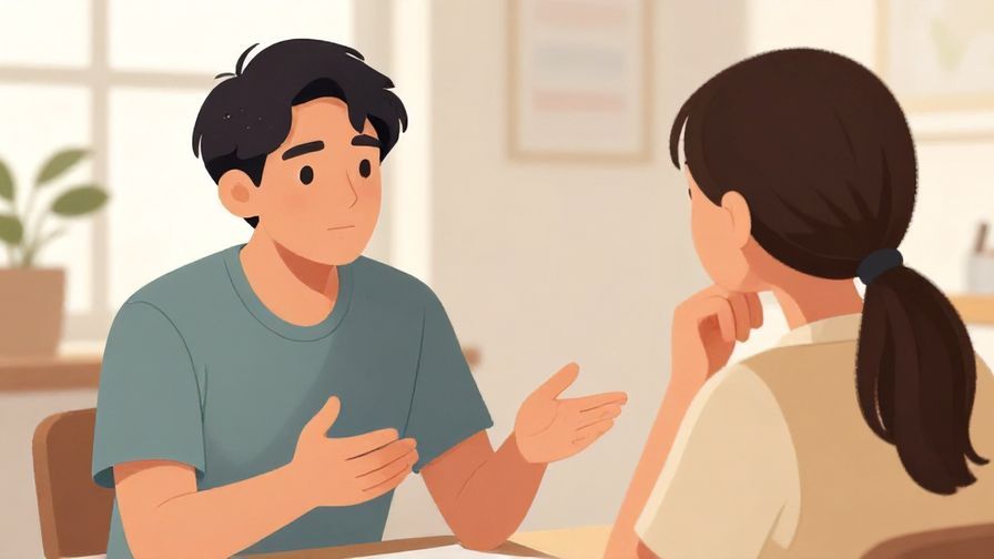 Illustration%20of%20a calm, composed person explaining gently%20to%20another%20who%20is%20listening%20thoughtfully%2C%20indoor%20setting%2C%20illustrated%20style