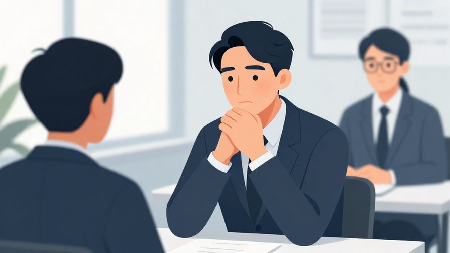 Illustration%20of%20a calm individual calmly listening but appearing detached, formal office background, cool tones, illustrated style