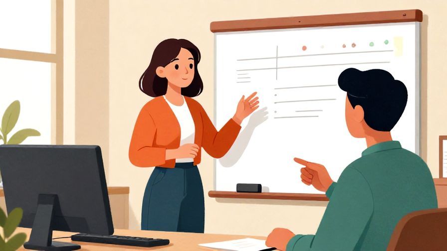 Illustration%20of%20a calm office scene%20with%20a%20person%20asking%20a%20question%20politely%20to%20another%20person%20explaining%20something%20on%20a%20whiteboard%2C%20detailed%20background%2C%20vibrant%20colors%2C%20illustrated%20style