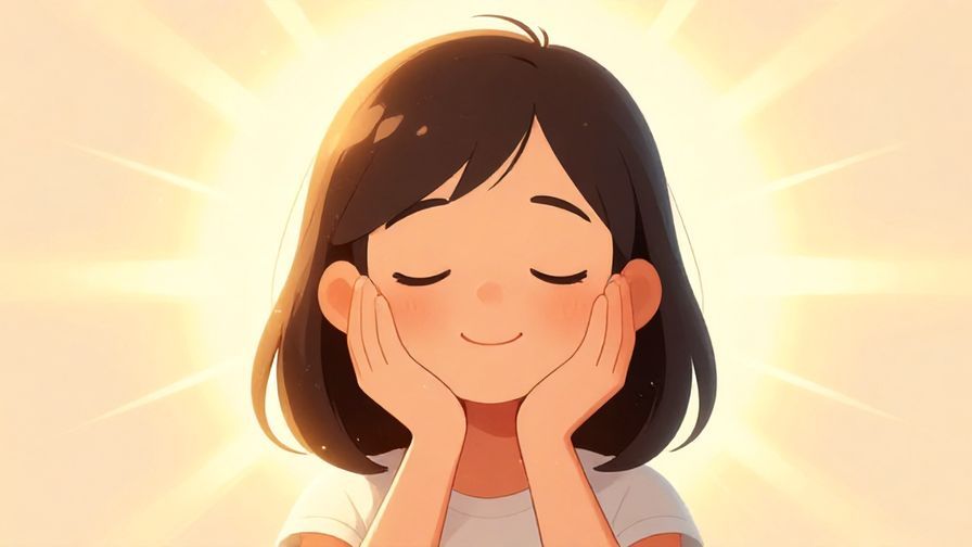 Illustration%20of%20a calm person closing their eyes with a gentle smile, surrounded by warm sun rays and soft glowing light%2C%20illustrated%20style