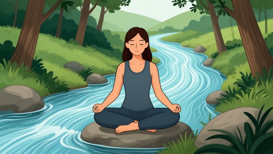 Illustration%20of%20a calm person meditating beside a flowing river, symbolizing patience and endurance, soft blues and greens, illustrated style