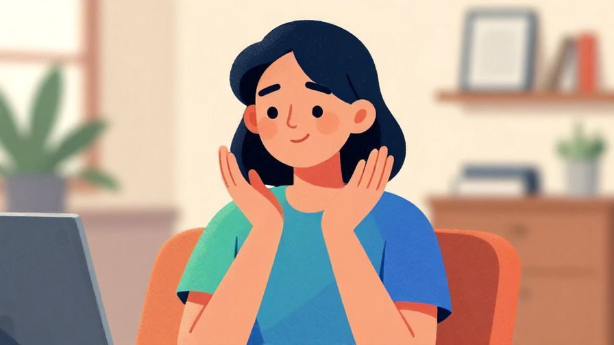 Illustration%20of%20a calm person smiling gently with hands open, soft office or waiting room background, vibrant colors, illustrated style