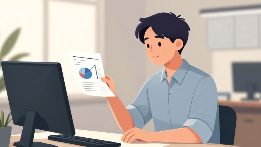 Illustration%20of%20a calm person smiling slightly while looking at a chart, office setting with soft lighting