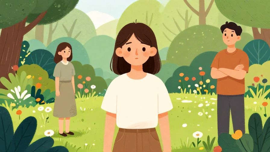 Illustration%20of%20a calm person standing beside another looking worried, with a serene garden background, vibrant colors, illustrated style