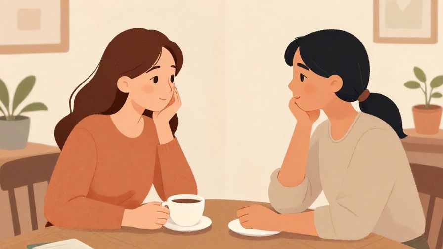 Illustration%20of%20a calm, polite conversation between two people in a cozy room, one reassuring the other