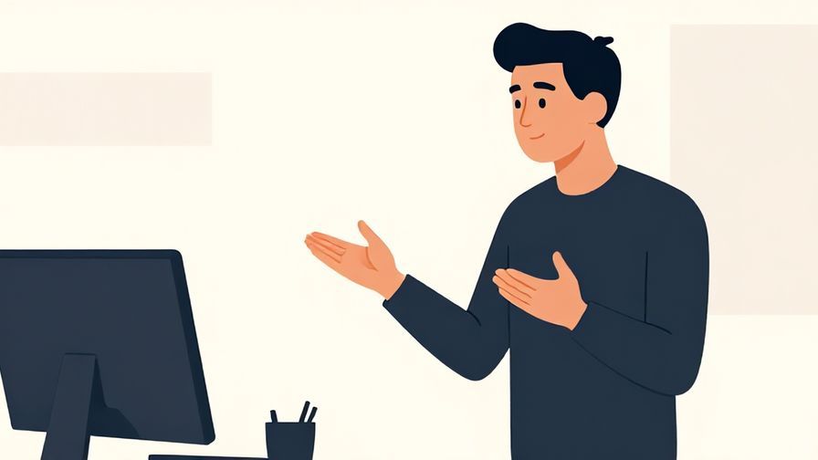 Illustration%20of%20a calm, professional person gesturing reassuringly, with a minimalist office background, refined colors, illustrated style