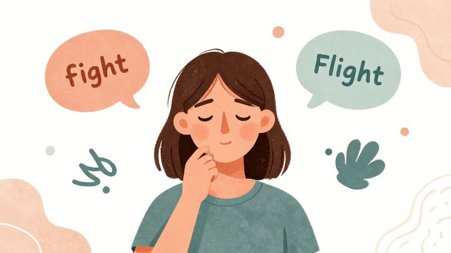 Illustration%20of%20a calm%20person%20with%20thoughts%20depicted%20as%20abstract%20shapes%20showing%20conflict%20between%20fight%20and%20flight.%20Soft%20colors%2C%20illustrated%20style