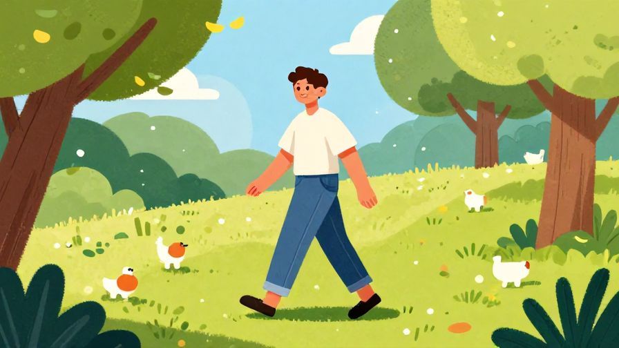 Illustration%20of%20a carefree person smiling and strolling through a sunny park, relaxed body language, vibrant colors, illustrated style