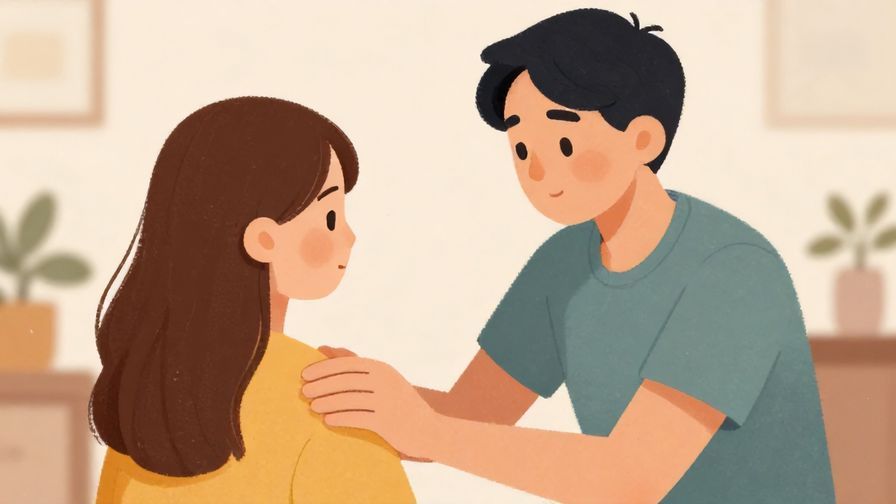 Illustration%20of%20a caring person placing a hand gently on another’s shoulder in a calm indoor setting, soft colors, illustrated style