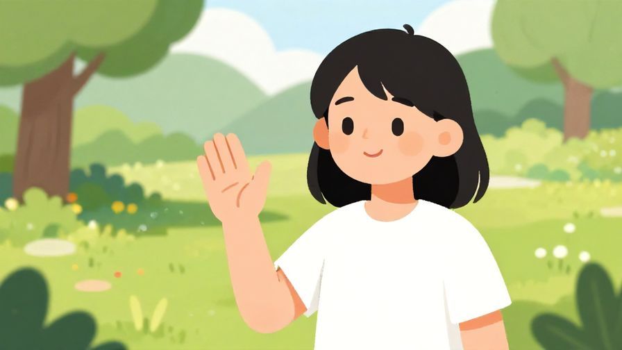 Illustration%20of%20a caring person waving goodbye with a gentle smile, peaceful park background, illustrated style