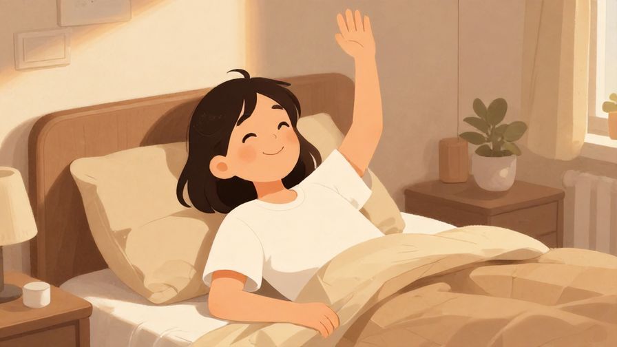 Illustration%20of%20a casual character waving lazily with a smile, warm bedroom lighting, relaxed vibe