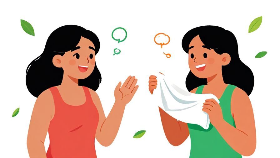 Illustration%20of%20a casual conversation between two friends, one asking for a towel with a smile, bright colors and floating leaves background, illustrated style
