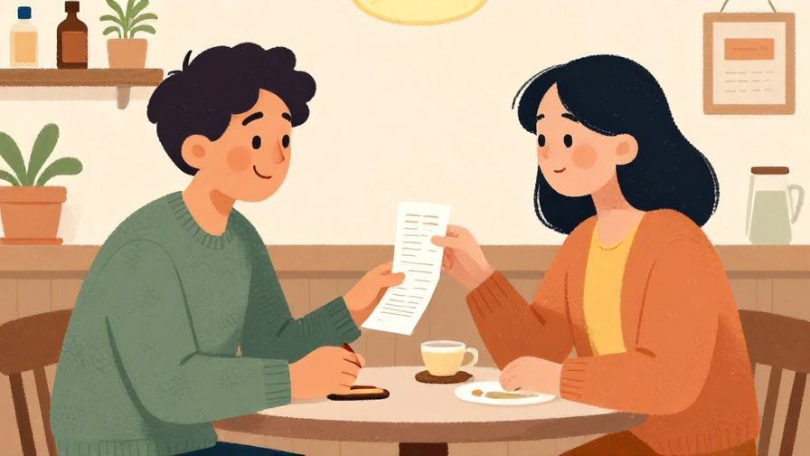 Illustration%20of%20a casual conversation between two friends at a small shop, one asking for a receipt with a light smile, bright colors, illustrated style