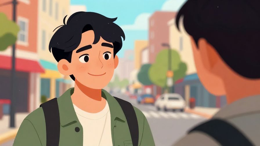 Illustration%20of%20a casual conversation%20with%20someone%20raising%20an%20eyebrow%20and%20grinning%2C%20city%20street%20background%2C%20vibrant%20colors%2C%20illustrated%20style