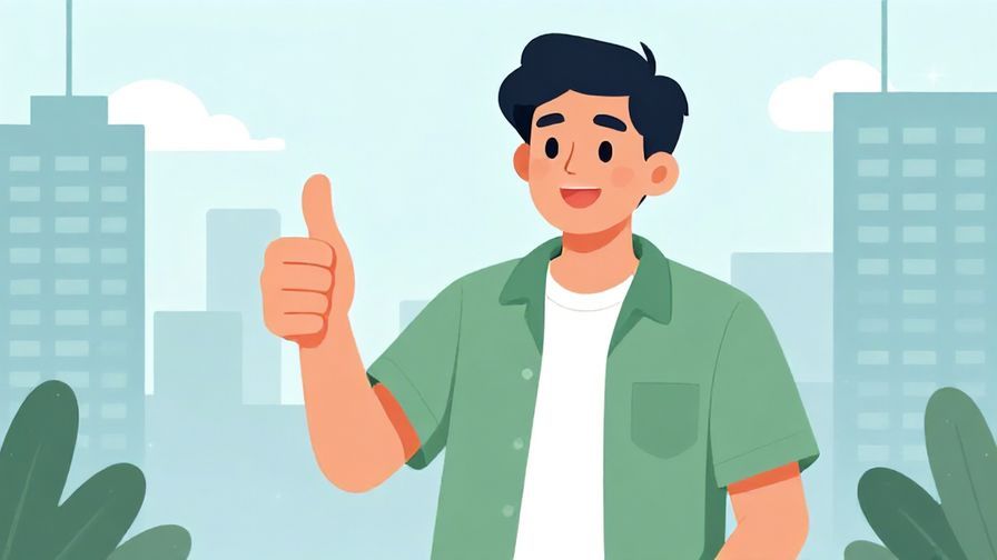 Illustration%20of%20a casual, friendly person giving a thumbs-up with a lively city backdrop