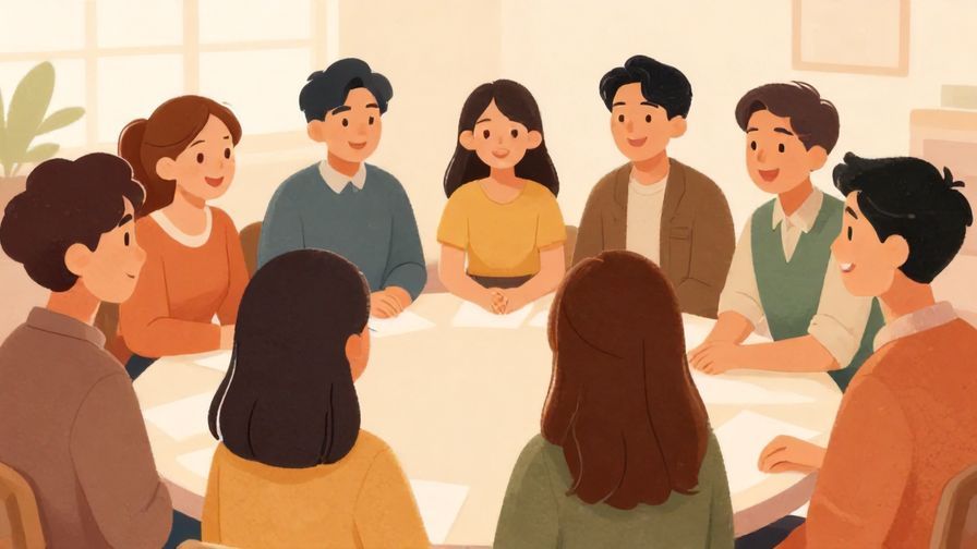 Illustration%20of%20a casual group smiling and nodding, ready to start an activity, warm and friendly atmosphere