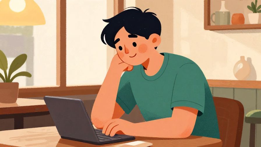 Illustration%20of%20a casual person smiling with a slight bow in a relaxed cafe, warm lighting, vibrant colors, illustrated style