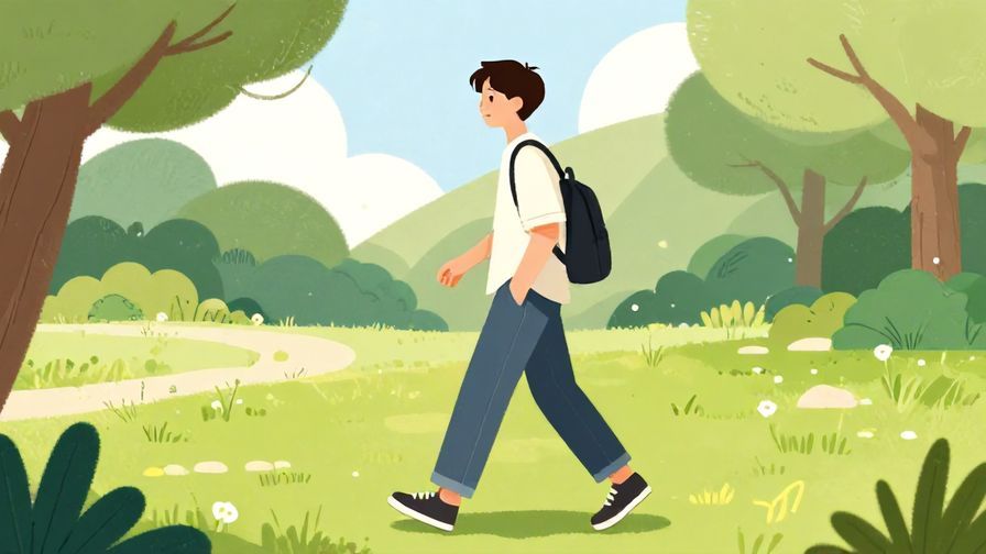 Illustration%20of%20a casual young adult confidently walking left, sunny park background, illustrated style