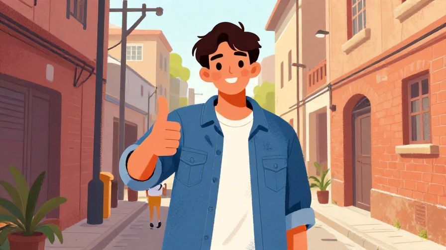Illustration%20of%20a casual young person giving a thumbs-up in a city alleyway, informal and friendly, vibrant colors, illustrated style