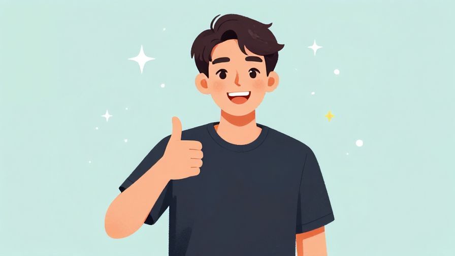 Illustration%20of%20a casual young person grinning and giving a thumbs-up, with stars and soft dots in the background