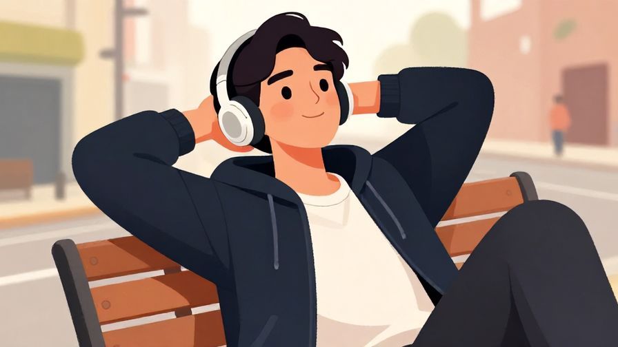 Illustration%20of%20a casual young person lounging with headphones, relaxed and carefree expression, street background