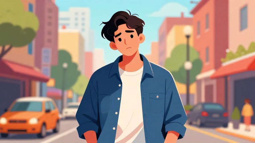 Illustration%20of%20a casual young person with a confident shrug, city street background, vibrant colors, illustrated style